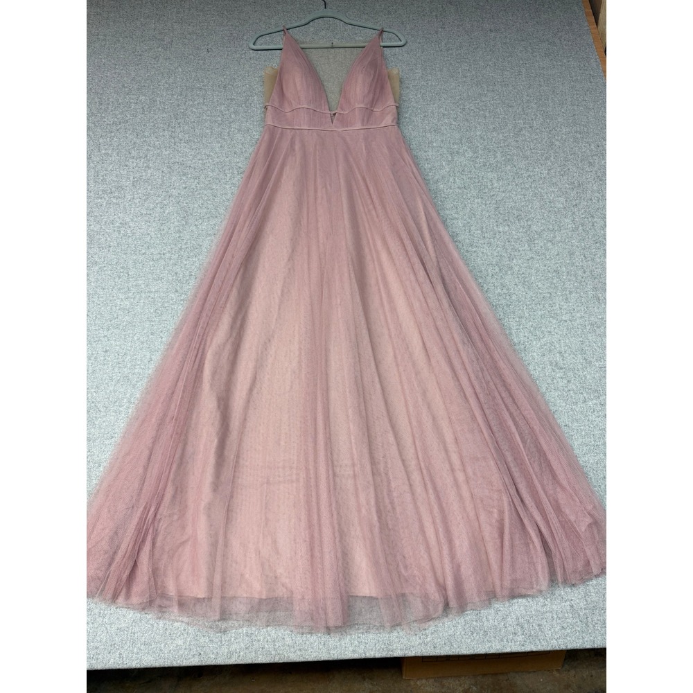 Jenny Yoo Collection Gown Size 4 Pink Mauve Tulle V-Neck Mesh Formal A-Line Dres